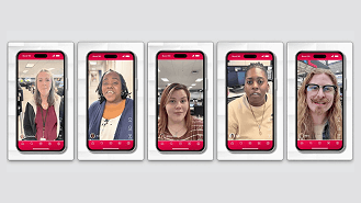 Five mobile devices displaying people on each one