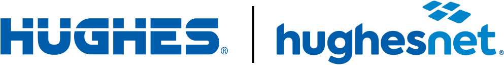 Logos of Hughes and HughesNet displayed side by side in blue.