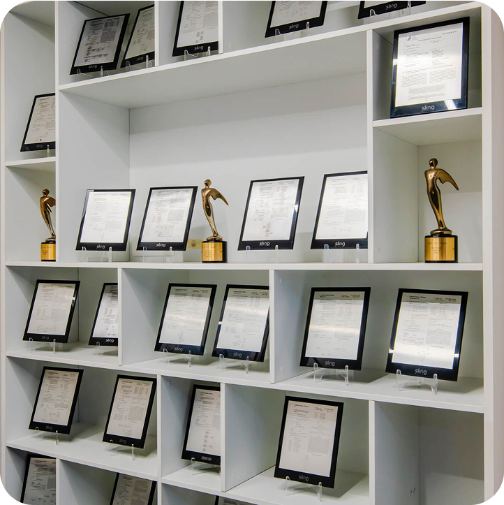 Awards on a shelf