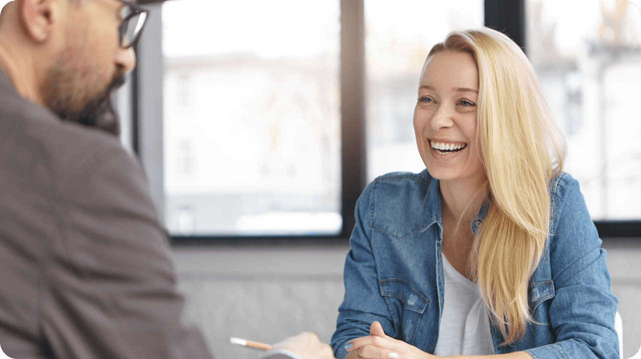 Man and woman chatting