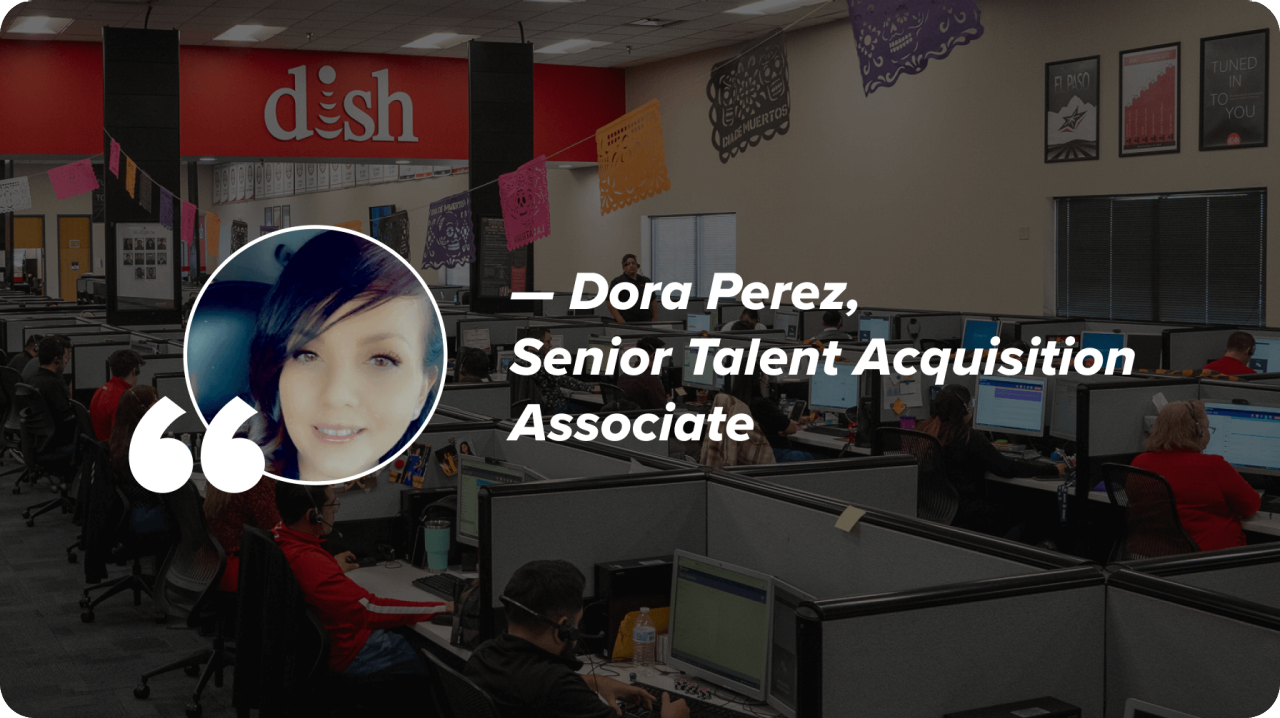 Pull quote over dark background of office setting