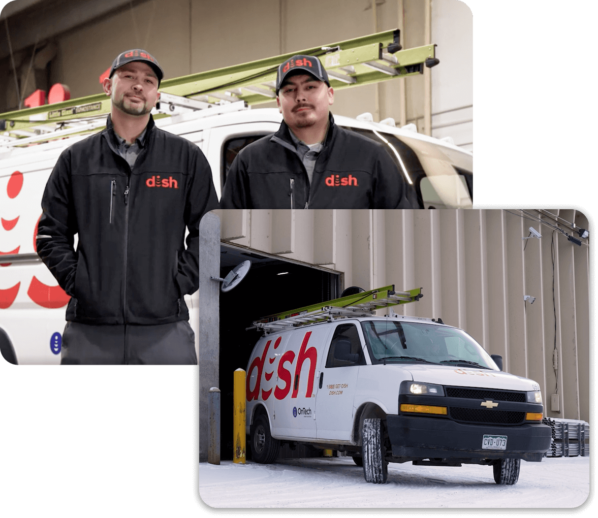 Collage of installation tech and vans