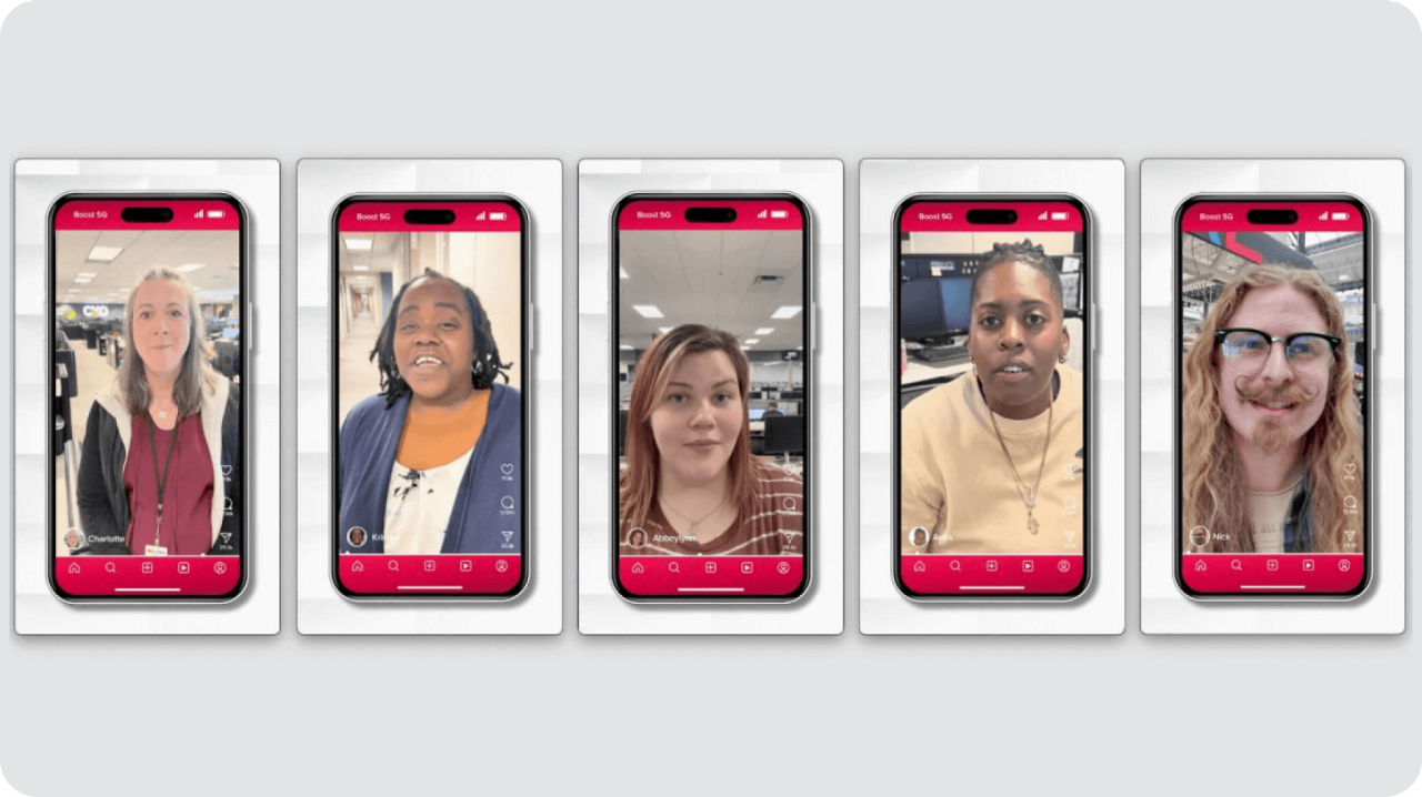 Mockup of five video screenshots with the faces of each speaker