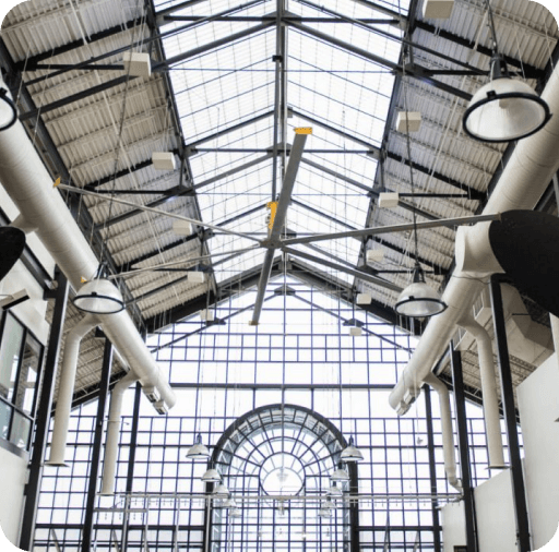 Interior view of Riverfront glass ceiling